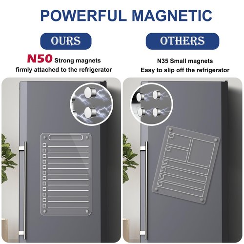 2 Pcs Acrylic Magnetic Dry Erase Board for Fridge, 12"X6" Clear Magnetic to Do List White Board, Acrylic Dry Erase to Do List for Refrigerator, Magnet Whiteboard with 6 Markers