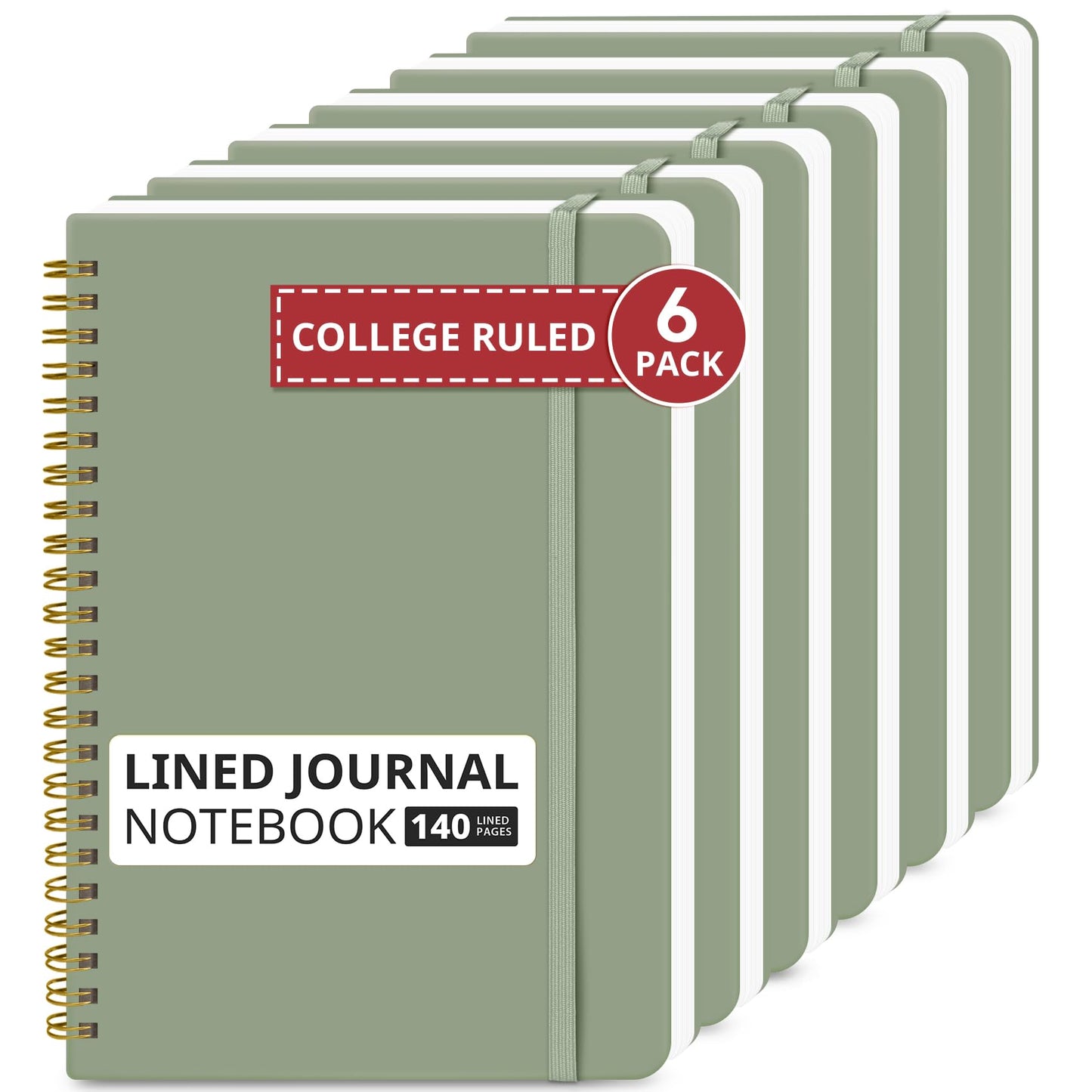 Taja 6 Pack Lined Spiral Notebooks for Work, 140 Pages, A5(5.7" x 7.9") Hardcover College Ruled, Journaling Notebooks for Notes-Taking, Perfect for Office School Home, Green