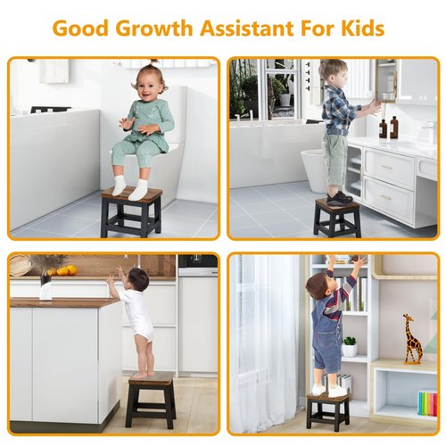IBUYKE Small Step Stool for Adults Kids, Wooden Bedside Step Stool for High Beds, Non-Slip Stepping Foot Stool with 330 Lbs Capacity for Bedroom Livingroom Bathroom Kitchen, Rustic Brown TBD003H