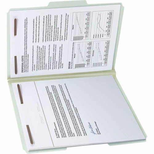 Smead 100% Recycled Pressboard Fastener File Folder, 2 Fasteners, 1/3-Cut Tab, 1" Expansion, Letter Size, Gray/Green, 25 per Box (15003)