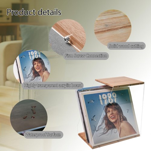 AceLuste Vinyl Record Storage Rack, 40LPs+ Capacity Wooden Vinyl Albums Display Organizer with Acrylic Board, Quick Assembly Retro Style Record Storage Box for CD, Magazine, File