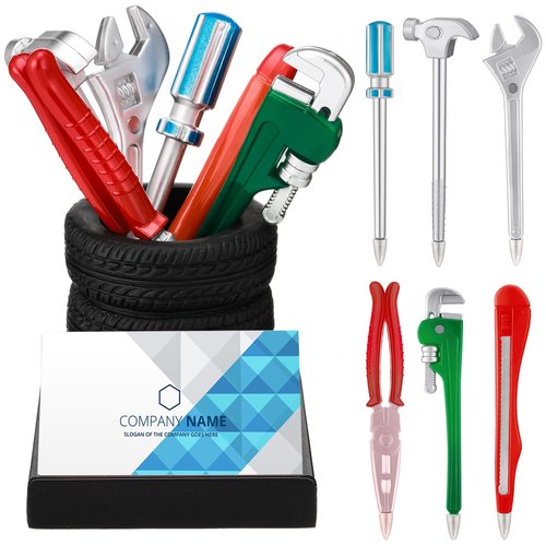 Fuyoooo 7 Pcs Car Pen Holder Tire Shape Stationery Set Gift Business Card Holder Automotive Desk Organizer Novelty Tool Wrench Pens Fun Tire Decor for Office Mechanic Men Car Lover Sales Accessories
