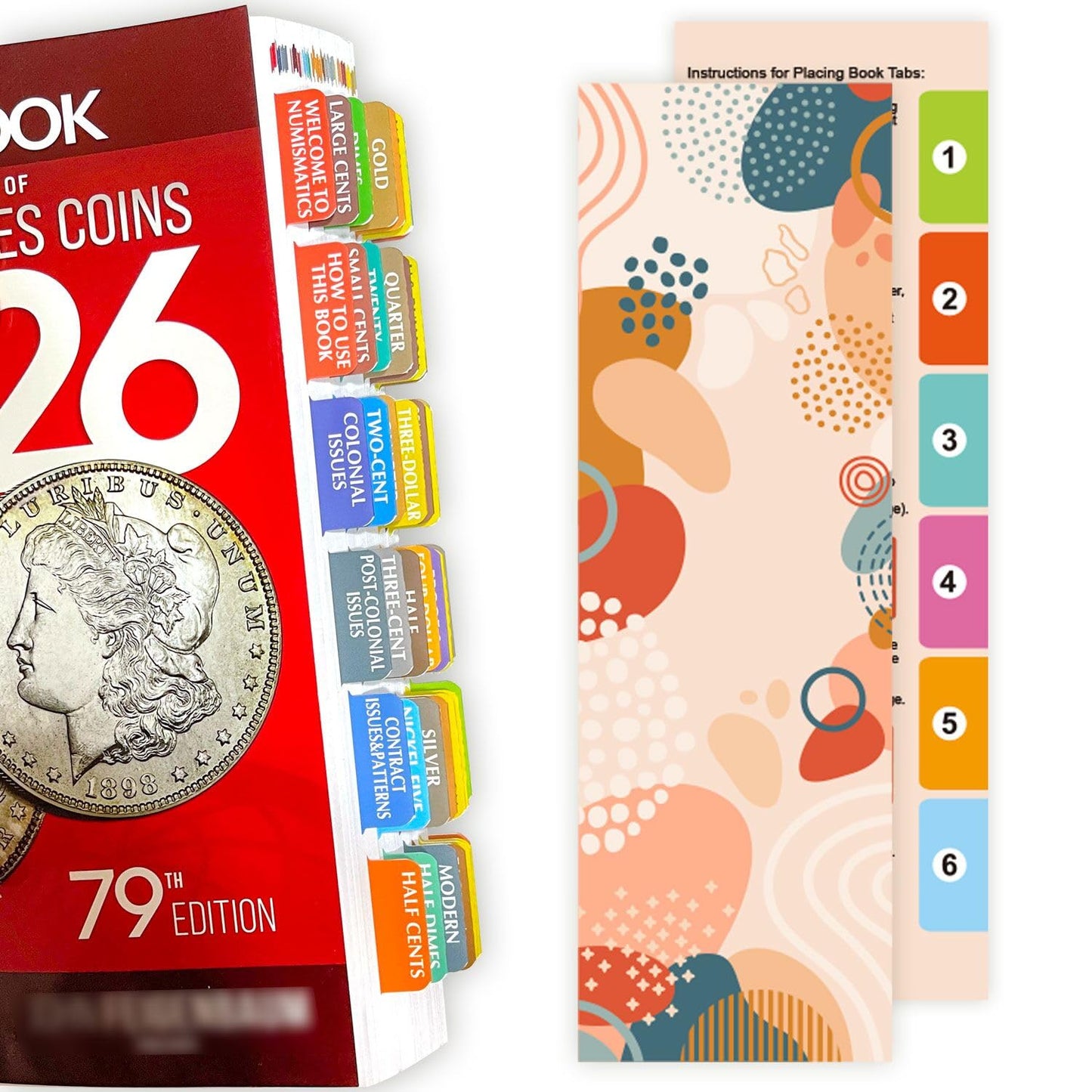 48 Color-Coded Book Tabs for Guide Book of US Coins 2026, Official Red Book Reference Guide, Laminated Durable Tabs with Alignment Card (Book not Inlcluded)