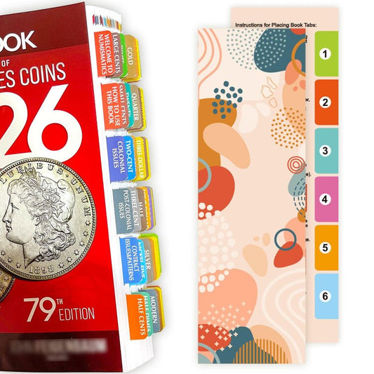 48 Color-Coded Book Tabs for Guide Book of US Coins 2026, Official Red Book Reference Guide, Laminated Durable Tabs with Alignment Card (Book not Inlcluded)