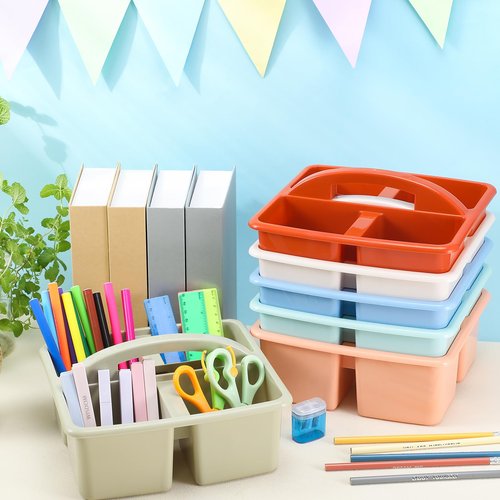 Lineshading 12 Pack Plastic Classroom Caddy - 4 Compartment Organizer Boho Color Table Caddy with Handles for School Home Office Supplies