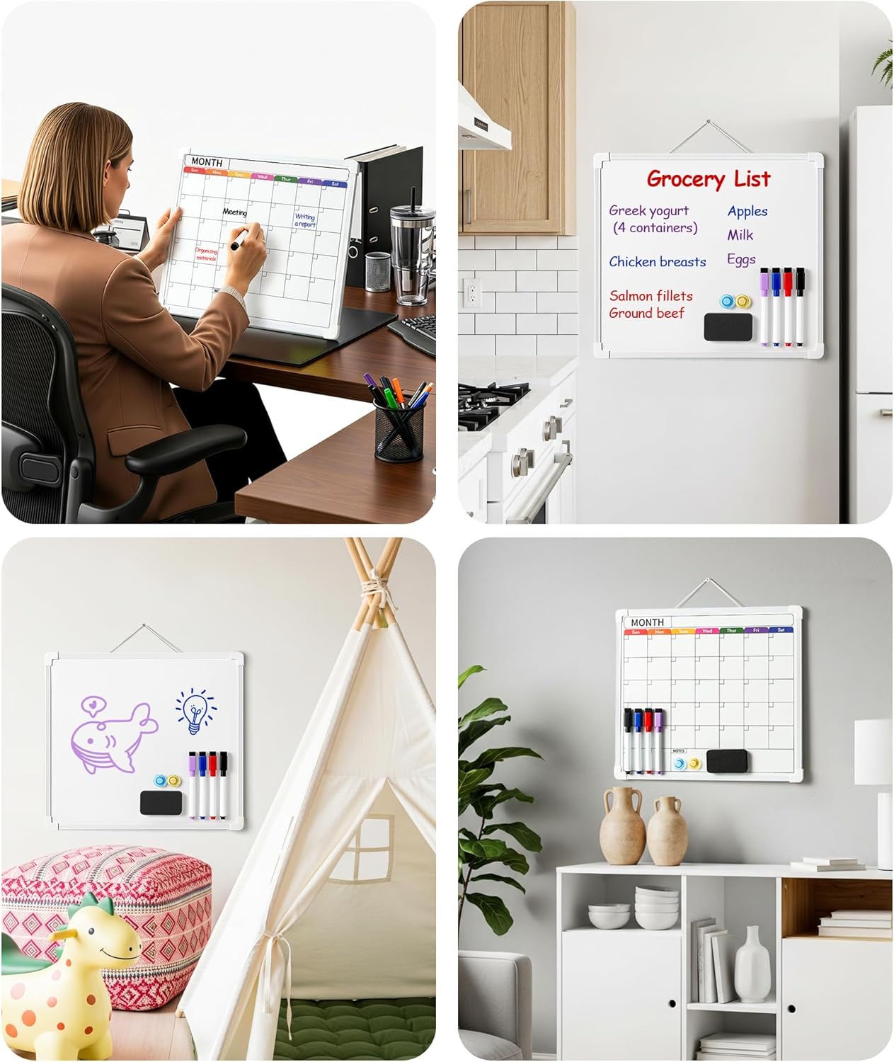 VITEVER Double-Sided Calendar Whiteboard - Monthly Planner & Memo Board for Home, Office, Kitchen