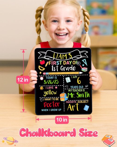 JMHACHY Double-Sided First Day & Last Day of School Sign with Markers Included - 12×10 Inch Reusable Back to School Chalkboard for Kids, Preschool, Kindergarten - Durable & Easy to Clean