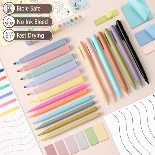 KIZZYEA Bible Journaling Kit, Bible Study Supplies with No Bleed Highlighters, Pens, Tabs, Pencil Case, Christian Gifts for Women, Bibles Accessories Kits for Bible Study Group, Students, Beginner