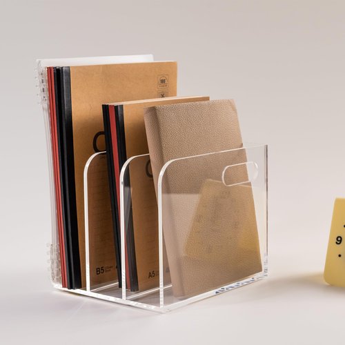 AIMOLLY 3 Vertical Compartments Clear Acrylic Desk Document Organizer & Storage Bins for Magazines, Binders, Notebooks, and Envelopes - Multipurpose Home Office Organizer - Innovative handle design