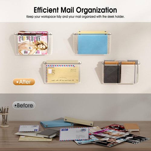 MaxGear Acrylic Wall File Organizer, 4 Pockets Clear Wall Mounted File Holder, Mail Organizer for Home, Office and School (13x4x7 inches)