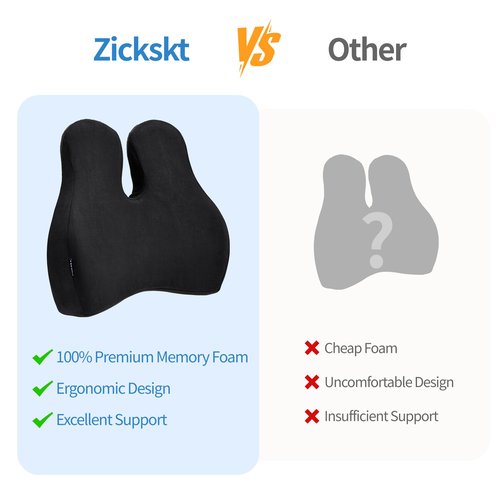 Zickskt Lumbar Support Pillow for Office Chair and Car Seat - Memory Foam Back Cushion Improve Sitting Posture & Back Pain Relief, Lumbar Support Cushion with Adjustable Strap & Non-Slip