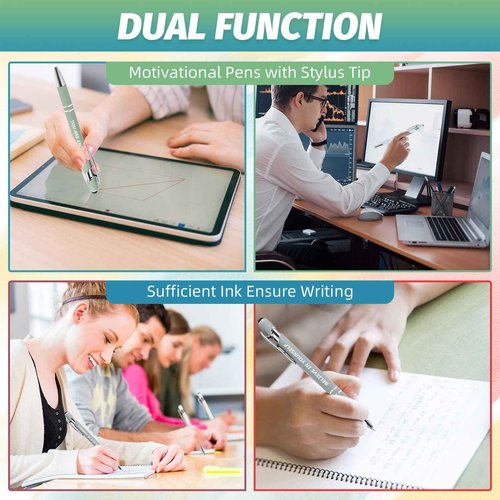 200 Pcs Inspirational Pens Kit with Stylus Tip & Sayings – 100 Motivational Pen + 100 Individual Bags – Uplifting Quote & Positive Ideas – For Teachers, Office,School,Meetings,Team Events(Foggy Hues)