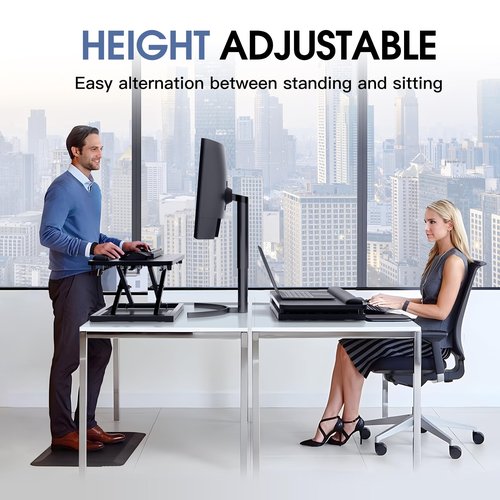 Omhuzsyo Standing Keyboard Tray Keyboard stand, Adjustable Height Keyboard and Mouse Riser for Desktop,For Ergonomic Sit Stand Workstations With Wrist Rest、Laptop Desk 26.7 x 11.7 Inch(Black)