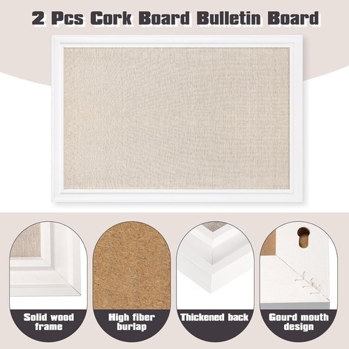 Colarr Bulletin Board - 30 x 20 Inch Decorative Wall-Mounted Notice Board | White Frame with Push Pins