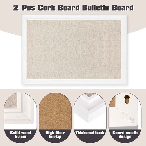 Colarr 2 Pcs Bulletin Board 30 x 20 Inch with Frame Decorative Large Wall Mounted Notice Pin Board with Push Pin for Home Office School Picture(White)