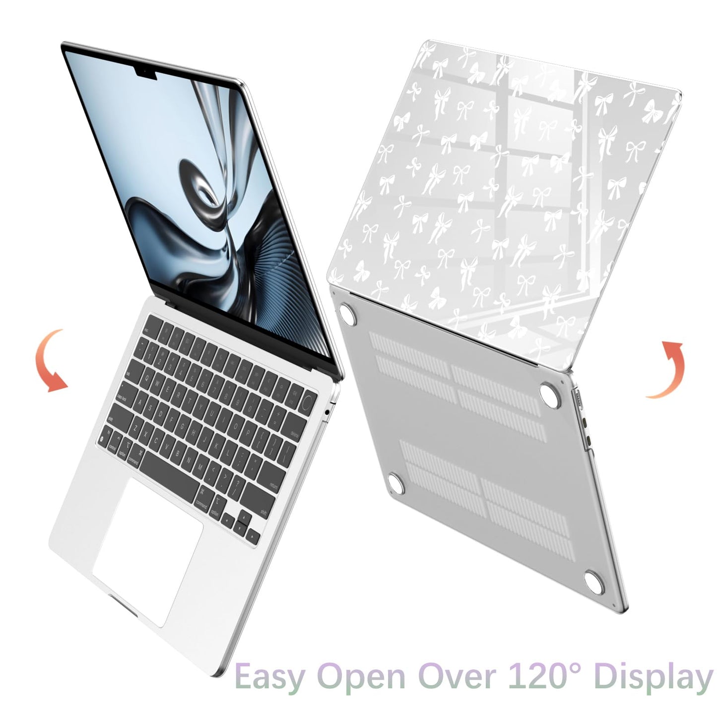 BlHMCASE Compatible with MacBook Air 13.6 inch Case M5 M4 M3 M2 2026-2022 A3449 A3240 A3113 A2681 Release, Cute White Bow Protective Hard Shell Clear Cover for MacBook Air 13
