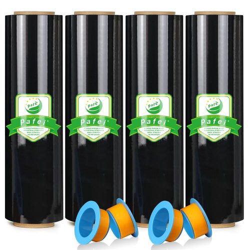 PAFEI 18"x1500ft Black Stretch/Shrink Wrap Roll - 80 Gauge Industrial Plastic Wrap for Moving, Heavy Duty 800% Stretch for Pallets, Packing, Shipping&Furniture Protection with Handles-4 Rolls