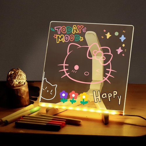 Acrylic Dry Erase Board with Light,7.9"X7.9"Led Note Board with Colors, Light Up Dry Erase Board with Stand As A Glow Memo Led Letter Message Board for Drawing Creativity, School, Home, Office