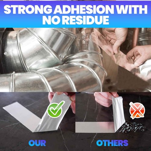 ADHES Premium Aluminum Foil Tape, 4 Inch x 164 Feet (55 Yards), 6Rolls Heat Proof Tape Withstand from 80°C to 100°C, Metal Duct Tape for HVAC, Sealing & Patching, Dryer Vents Pipe