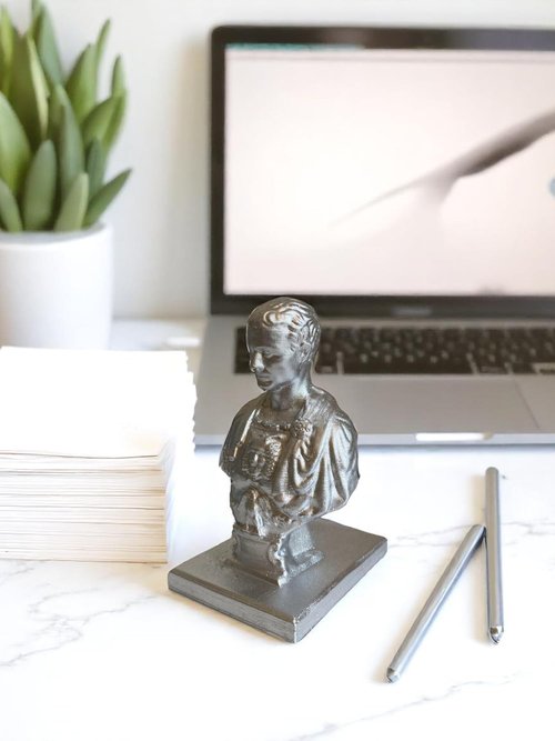 Resin 14 Compartments Ides of March Pen Holder - Resin Julius Caesar Ides of March Pen and Pencil Holder - Julius Caesar Funny Bust Statue - Pen for Desk Teacher Office Organizers - Gift,Decor. (GRAY)