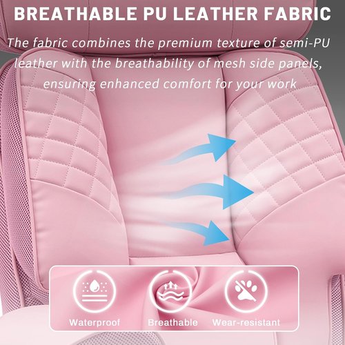 HOFFREE Big & Tall Office Chair - 500lbs Capacity Executive Desk Chair with Adjustable Lumbar Support | Pink PU Leather