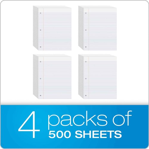 Oxford Loose Leaf Paper, 2000 Sheets, College Rule Filler Notebook Paper, 8-1/2" x 11", 3-Hole Punched Fits 3-Ring Binders, 4 packs of 500 (62331)