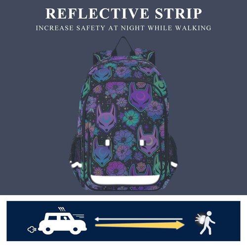 MNSRUU Backpack for School Psychedelic Fox Camellia Purple Laptop Backpack Womens Travel Backpack Mens Casual Daypack College Bookbag Fits 15.6 Inch Laptop