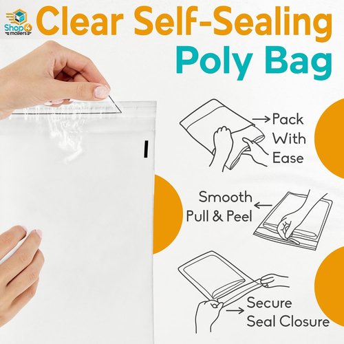 Shop4Mailers Clear Plastic Poly Bags - 19 x 24 Inch Self-Seal Packaging for Apparel & Gifts | 50 Pack