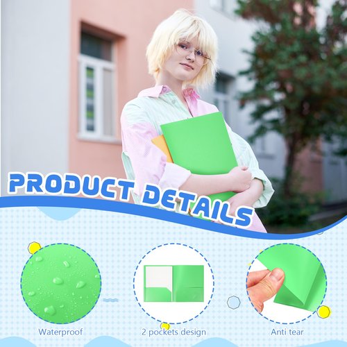6 Pcs Green Heavy Duty Plastic Folders 2 Pocket File Folder Fit Letter Size for Home Office School Communication Presentation Report Sheet Protectors (Green)