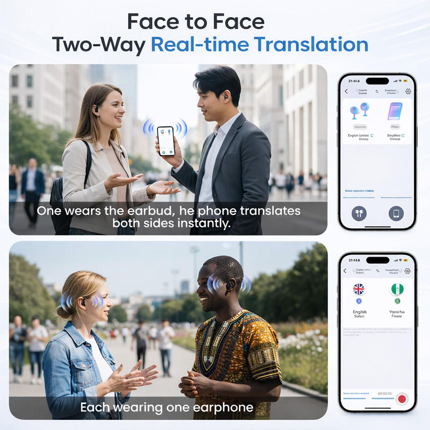 linktoonex AI Translator Earbuds Real Time 139 Languages, Bluetooth Translation Earbuds with LED Display, No Subscription, Open Ear Design for Learning Travel & Business Meetings with Charging Case