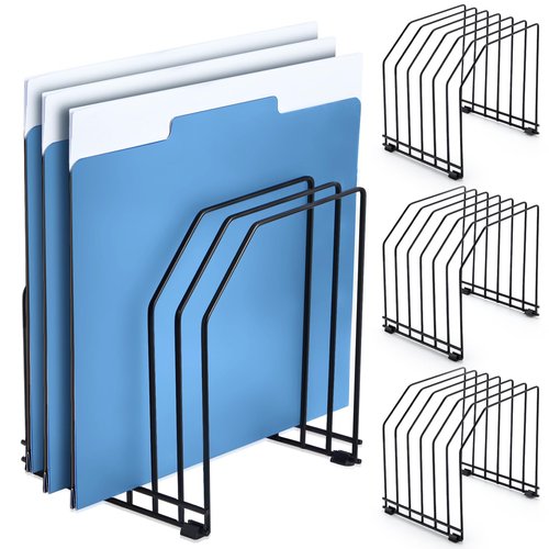 Chivertion 4 Pcs Wire File Organizer for Desk 6 Sections Metal Magazine File Holder Sorter for Binder Office Classroom School Paper Mail Book Storage, Black, 8.27 x 7.36 x 5.88 Inch