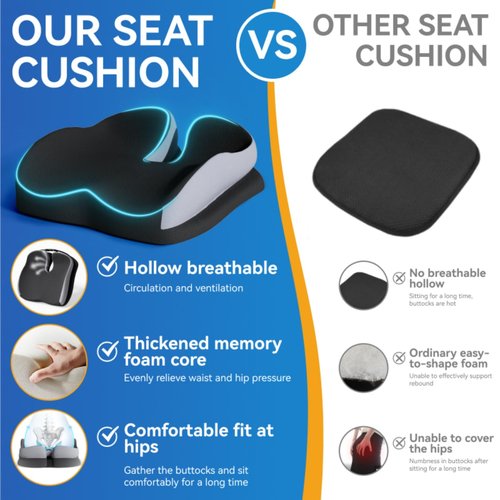 Seat Cushions for Office Chairs Wheelchair Cushion for Long Sitting Back Pain，Memory Foam Seat Car Computer Desk Chair Cushion，Coccyx Cushion for Tailbone Pain Relief Cushion Office Chair Butt Pillow