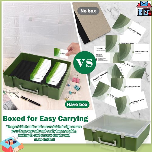Foam Name Badge Holder with Case (Holds 48 Badges) Tray ID Badge Organizer Clear Tag Holders for Desk Office School (Army Green)