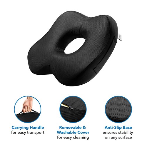 Mount-It! Office Seat Cushion, Premium Lumbar Support, Memory Foam, Gel Filling, Ergonomic Comfort Chair, Use in Car, at Desk, Home, Back, Hip Sciatica Cushions - Washable Cover in Black…