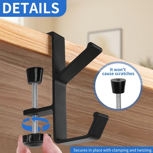 2Pcs Desk Hook, Purse Hook for Desk Adjustable Bag Holder for Table, Hooks for Backpacks Under Counter Table Hanging Storage, Workspace Organizer Holder