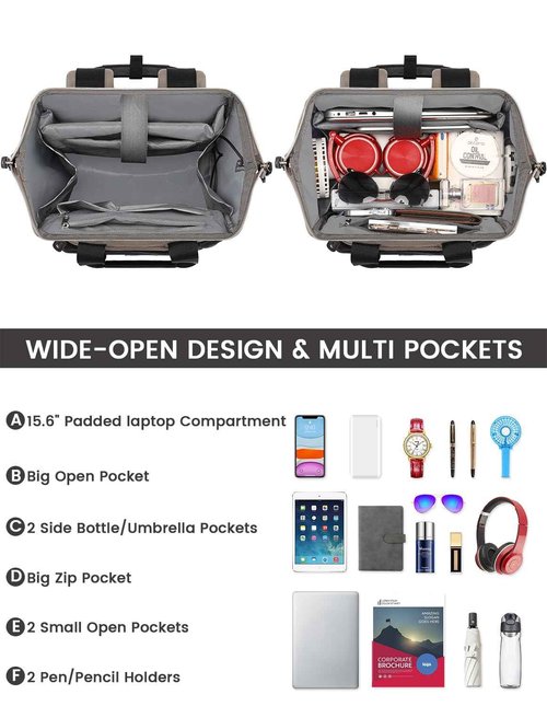 Laptop Backpack for Women,Stylish Doctor Nurse Teacher Work Travel Backpack for 15.6 Inch Laptop with RFID Anti-theft USB Charging Port College Purse Business Computer Bookbag Grey Black