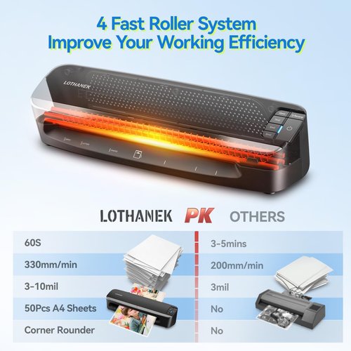LOTHANEK 13-Inch Laminator Machine - Heavy Duty A3 Thermal Laminating with 50 Sheets | 60-Second Warm-Up