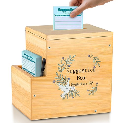 Amcortn Suggestion Box with Slot - Prayer Requests, Donatio, Wooden Office Comment Ballot Boxes with Side, Collection Boxes