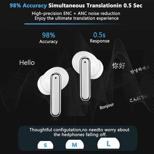 Language Translation Earbuds,Two Way Real-time Translation in 150 Languages,Active Noise Cancellation,with Bluetooth and APP Provide Online Instant Voice for Travel Business Learning