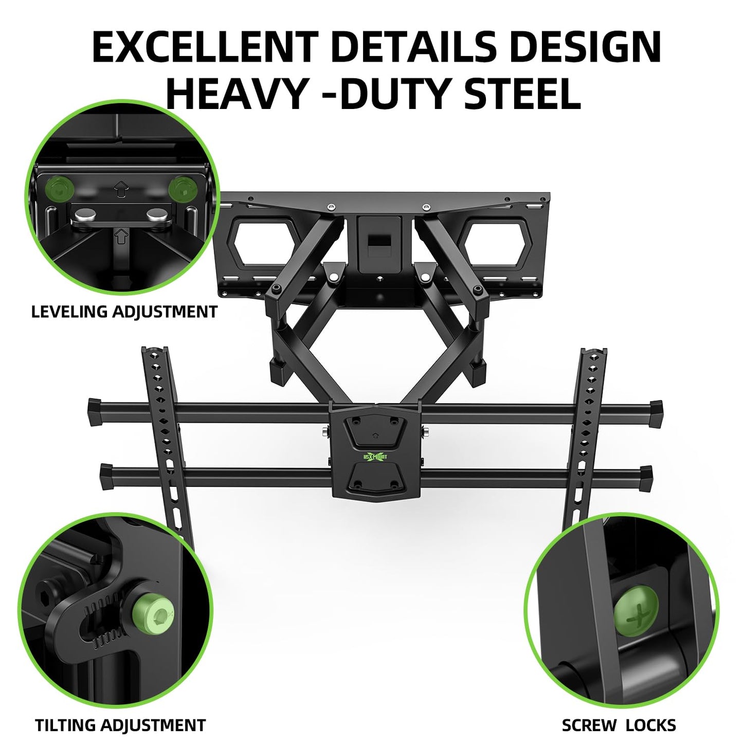 USX MOUNT Full Motion TV Wall Mount for 42-82 Inch TVs up to 120lbs, Wall Mount TV Bracket with Articulating Swivel Tilt Extension Leveling, Max VESA 600x400mm Fits 12/16" Wood Stud