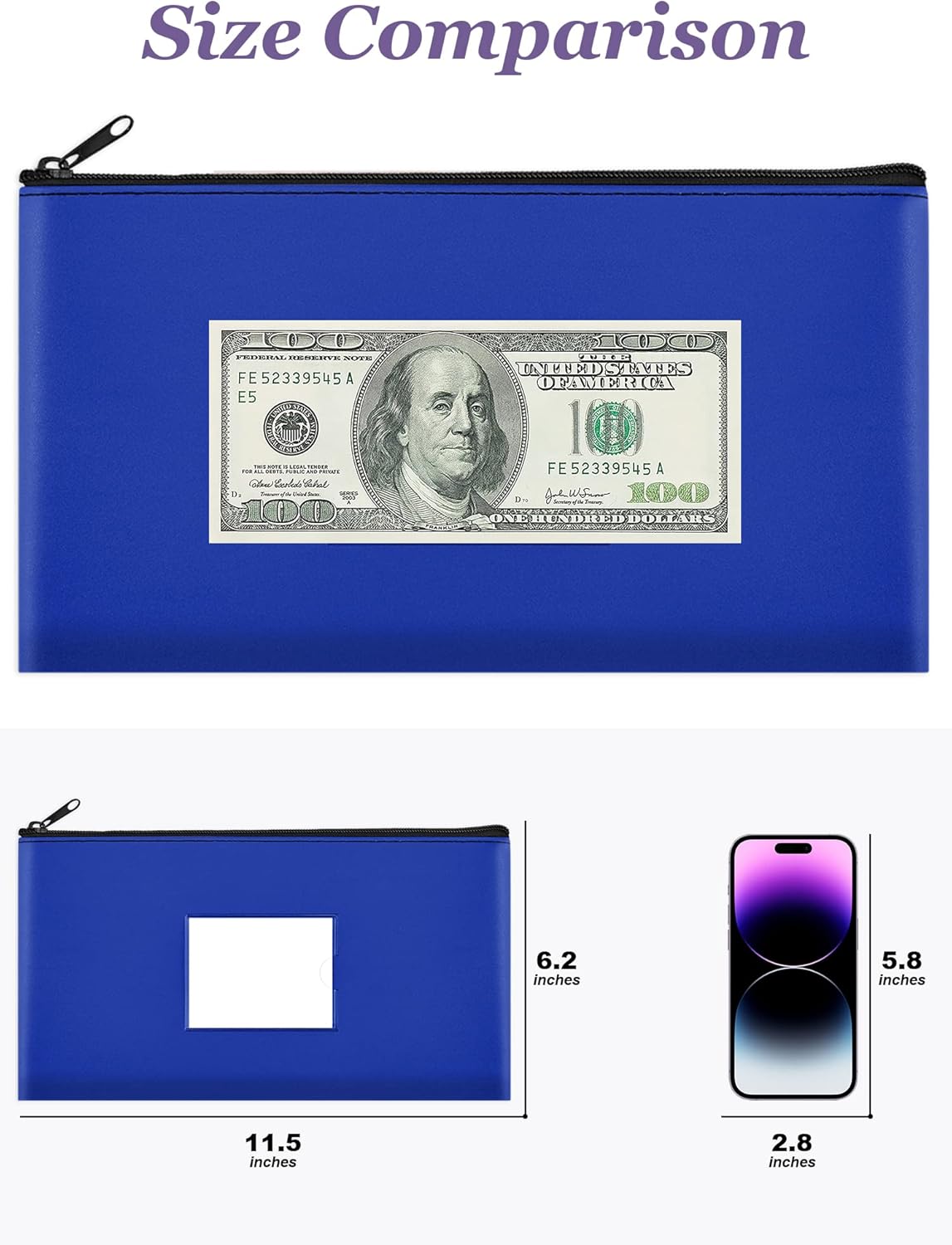 SMARTAKE 10-Pack Money Bags - Zippered Leather Wallet Pouches for Cash, Coins & Cosmetics | 11.5 x 6.2 Inches (Blue)