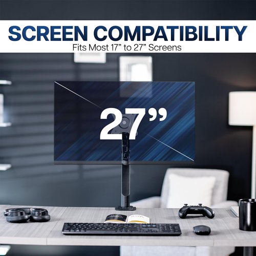 VIVO Articulating Single 17 to 27 inch Pneumatic Spring Arm Clamp-on Desk Mount Stand, Fits 1 Monitor Screen with Max VESA 100x100, Black, STAND-V101O