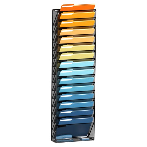 JMHUD 16-Tier Hanging File Organizer Wall File Holder, Wall Organizer for Papers, Folders, Magazines, Office Organization, No Assembly Required