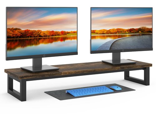 YAOHUOO Dual Monitor Stand Riser, 39Inch Large Monitor Stands for 2 Monitors, Computer Monitor Stand, Wooden Desktop Oraganizer Shelf for Office Desk Computer,Laptop,TV