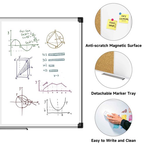 XBoard Large Magnetic White Board and Bulletin Corkboard Combination, 48 x 36 Inch Half Dry Erase & Cork Combo Board for Wall with Aluminum Frame, 4' x 3' Notice Memo Board Pin Board Vision Board