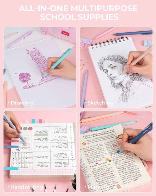 Nicpro 55 PCS Aesthetic School Supplies with 6PCS Art Mechanical Pencil Set