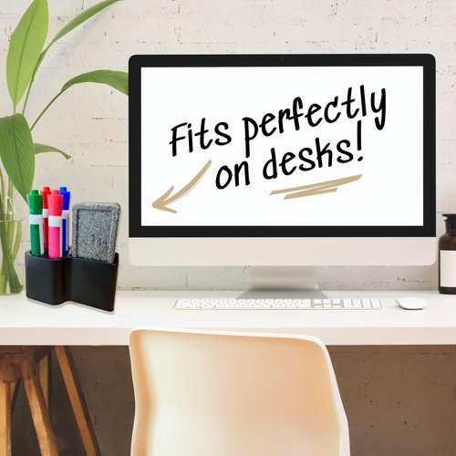 Storage Theory Magnetic Dry Erase Marker Holder – Desk & Whiteboard Pen Organizer for Office, Classroom, Fridge – Space-Saving Marker & Eraser Caddy – Black, 2 Pack