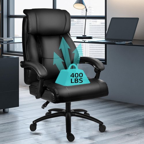 Reclining Office Chair, Executive Big and Tall Office Chair with Wide Seat, Recliner Leather High Back Computer Desk Chairs