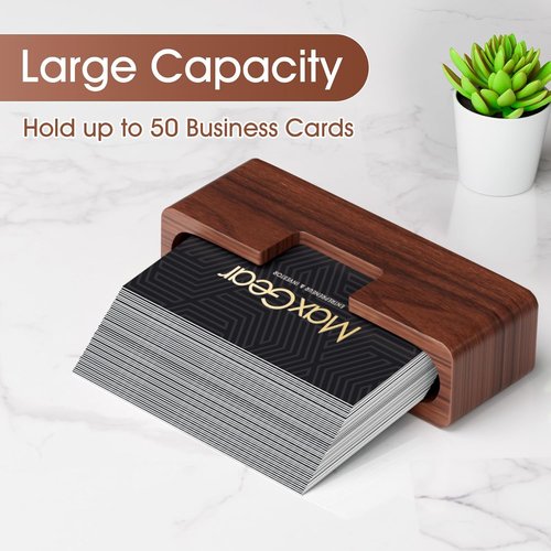 MaxGear Walnut Wood Business Card Holder - Elegant Desk Display Stand | Curved Office Organizer, 1 Pack