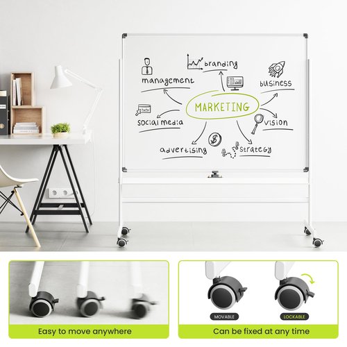VUSIGN 36" x 48" Mobile White Board on Wheels, Double Side Dry Erase Board with Stand, Large Aluminum Frame Standing Rolling Whiteborad for Office, Home,School